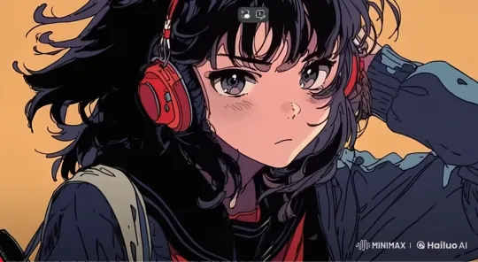 Young Woman in Red Headphones Amidst Falling Snow – AI Generated Video | Hailuo AI