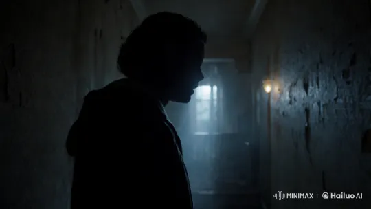 Tense Figure Anticipates Haunting Presence in Dim Basement – AI Generated Video | Hailuo AI