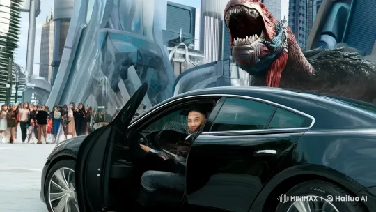 Futuristic Knight Battles Monster in Bustling Cityscape – AI Generated Video | Hailuo AI