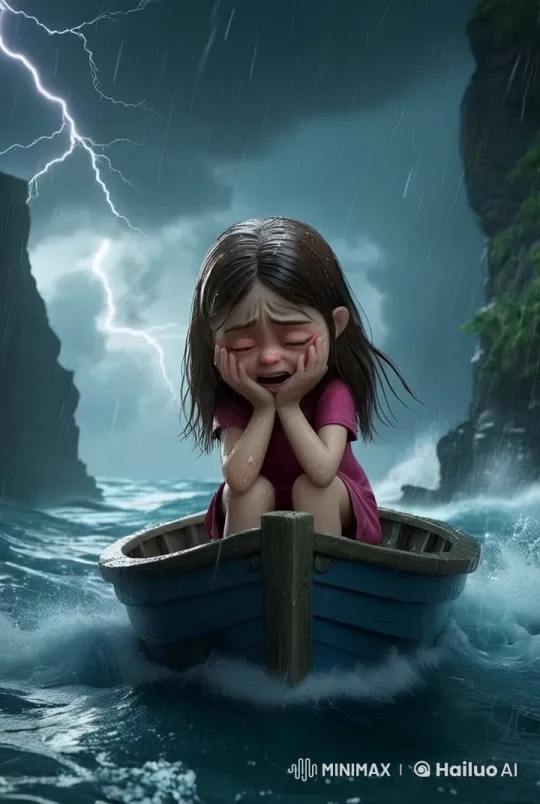 Girl Alone in Stormy Ocean Struggles for Survival – AI Generated Video | Hailuo AI