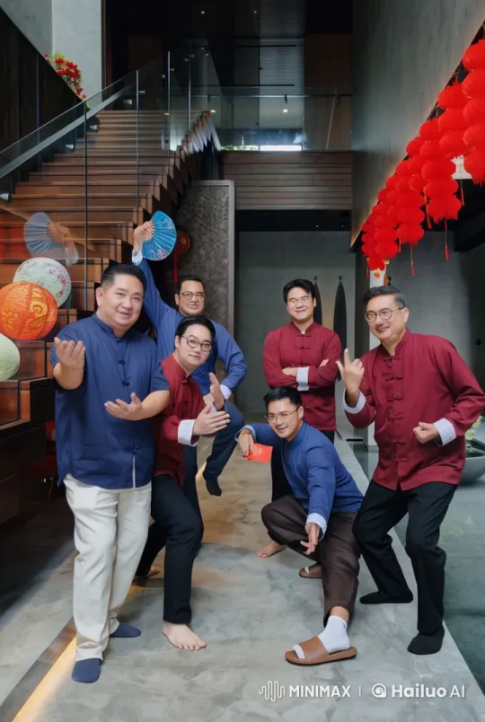 Traditional Kung Fu Practitioners in Festive Modern Home – AI Generated Video | Hailuo AI