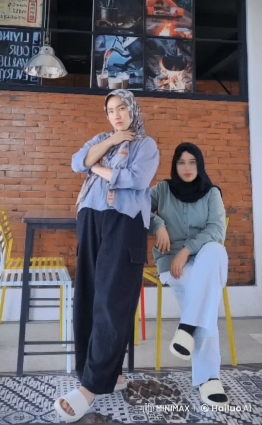 Colorful Café Kungfu Battle: Women in Headscarves Fight with Vigor – AI Generated Video | Hailuo AI
