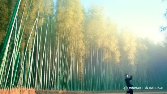Kungfu Master Showcases Harmony in Bamboo Forest – AI Generated Video | Hailuo AI