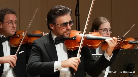 Playing Violin Alongside Other Violinists – AI Generated Video | Hailuo AI