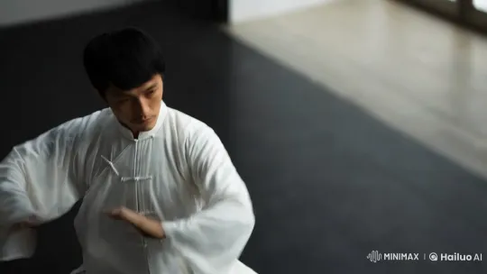Martial Artist Showcases Graceful Kungfu in Minimalist Setting – AI Generated Video | Hailuo AI