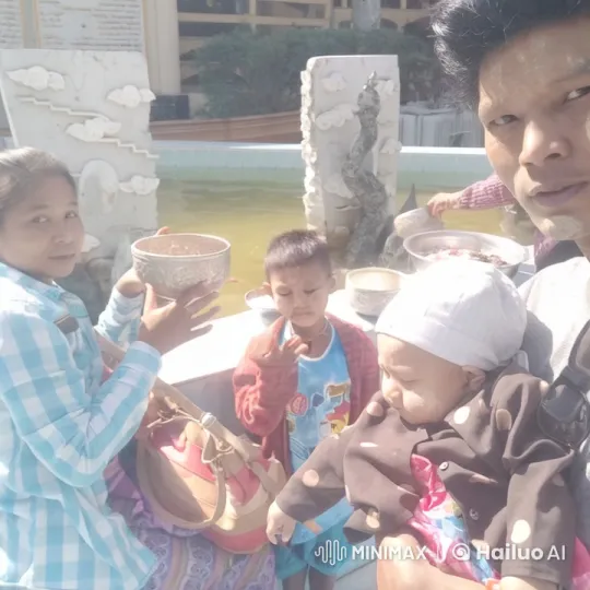 Family Gathering Near Decorative Fountain – AI Generated Video | Hailuo AI