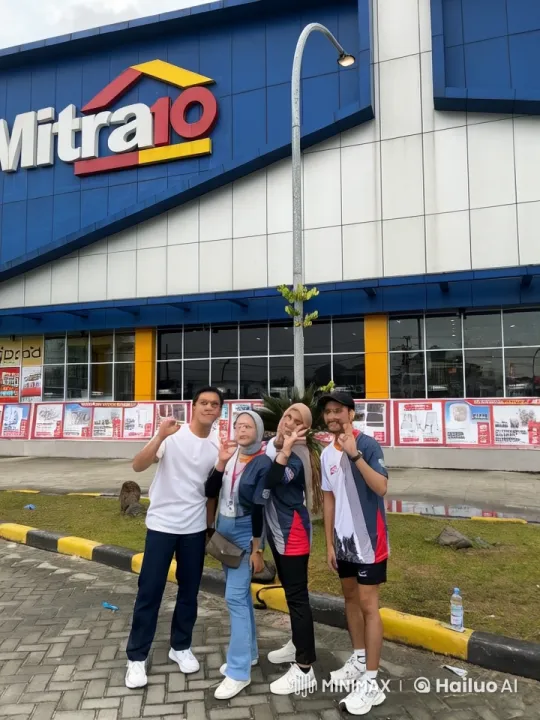 Four Friends Display Martial Arts Skills in Front of Mitra10 Store – AI Generated Video | Hailuo AI