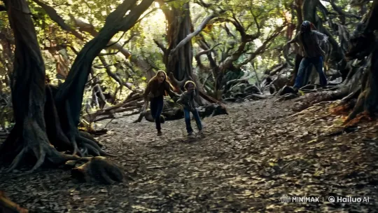 Woman and Child Flee Through Haunted Forest in High-Tension Chase – AI Generated Video | Hailuo AI
