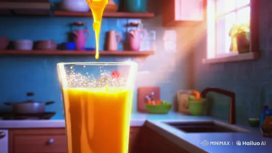 Vibrant Orange Juice Pour in Animated Disney Pixar Style – AI Generated Video | Hailuo AI