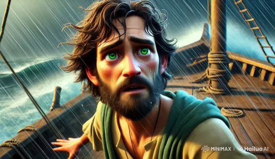 Storm-Tossed Ship: Man's Fearful Struggle – AI Generated Video | Hailuo AI