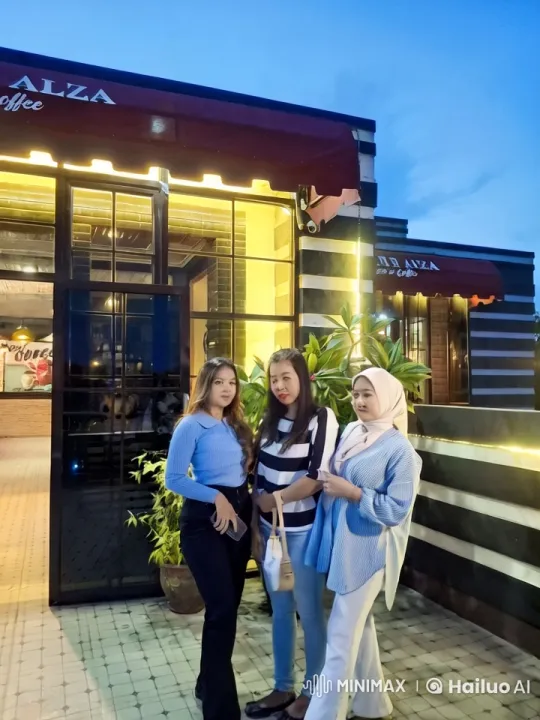 Women Practicing Kung Fu Outside Lit Coffee Shop – AI Generated Video | Hailuo AI