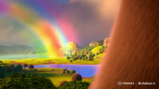 Vibrant Landscape Showcases Majestic Rainbow in Pixar Style – AI Generated Video | Hailuo AI