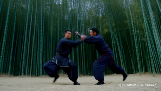 Martial Arts Battle in Bamboo Forest with Aesthetic Cinematography – AI Generated Video | Hailuo AI