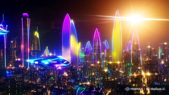 Futuristic Cityscape: Utopian Night Skyline in 4K – AI Generated Video | Hailuo AI