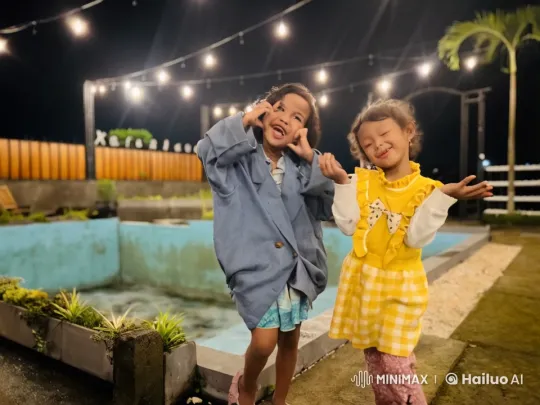 Children's Playful Kungfu in Dimly Lit Garden – AI Generated Video | Hailuo AI