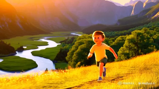 Child's Joyful Run Through Enchanted Landscape – AI Generated Video | Hailuo AI