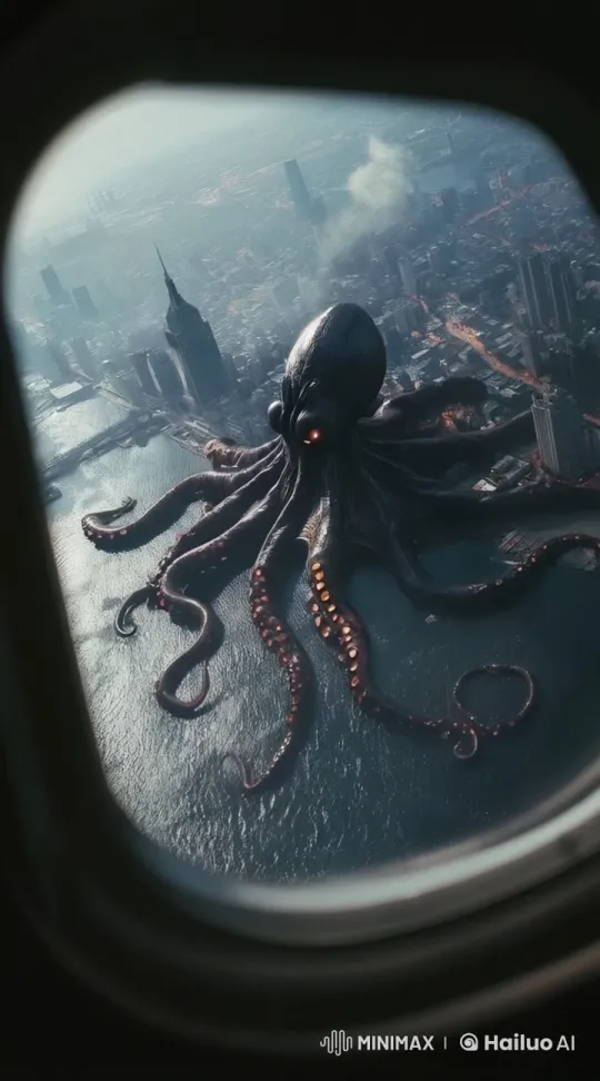 Colossal Octopus Attacks City in Stunning Aerial Footage – AI Generated Video | Hailuo AI