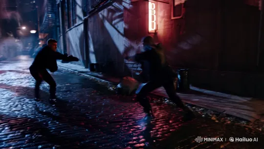 Stylish Alleyway Duel: Dynamic Combat Captured – AI Generated Video | Hailuo AI