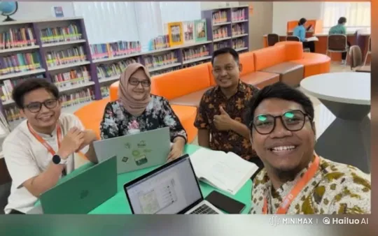 Collaborative Study Session in a Cozy Library Setting – AI Generated Video | Hailuo AI