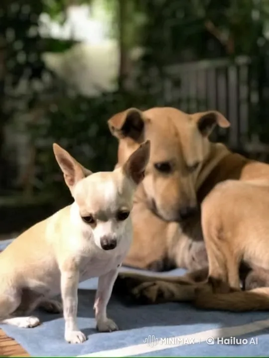 Peaceful Moment: Chihuahua and Tan Dog Relaxing Outdoors – AI Generated Video | Hailuo AI