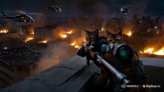 Stealthy Feline Sniper in Futuristic Ruins – AI Generated Video | Hailuo AI