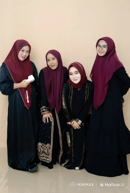 Maroon-Hijabed Quartet Performs Kungfu in Minimalist Setting – AI Generated Video | Hailuo AI