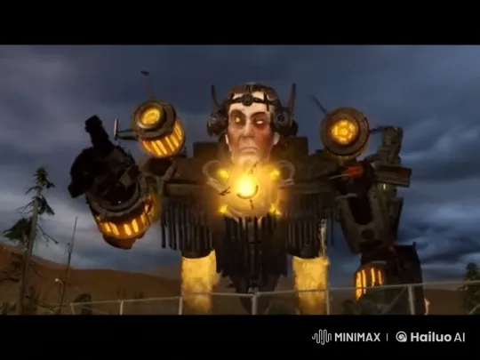 Robotic Dancer in Desolate Landscape with Pulsing Lights – AI Generated Video | Hailuo AI