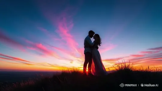 Romantic Couple's Intimate Sunset Silhouette – AI Generated Video | Hailuo AI