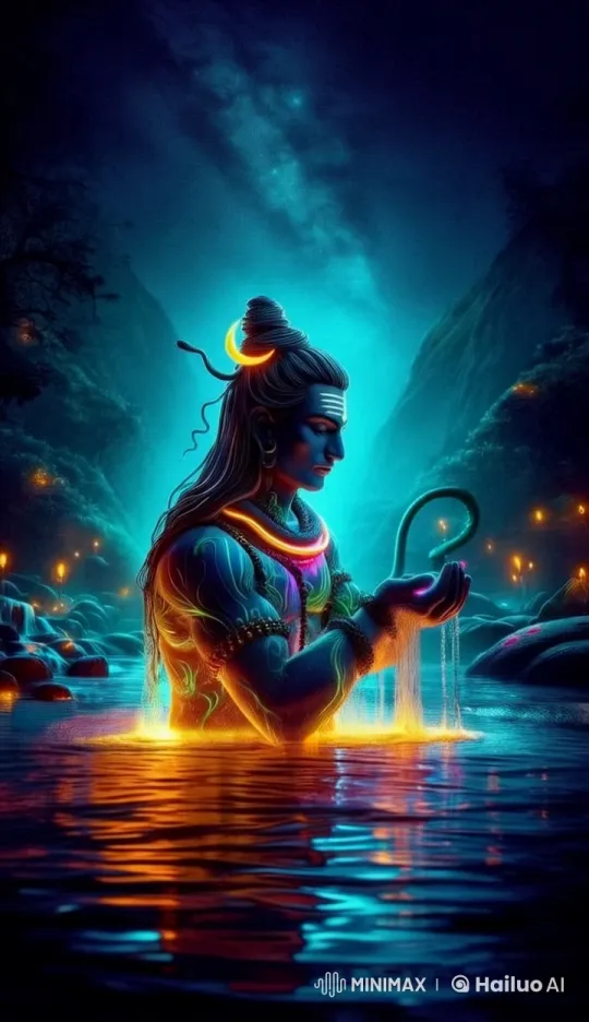 Glowing Deity Drinks from Luminous River in Live2D Animation – AI Generated Video | Hailuo AI
