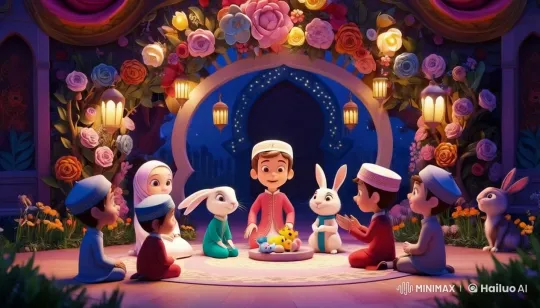 Children and Rabbits Gather in Peaceful Prayer – AI Generated Video | Hailuo AI