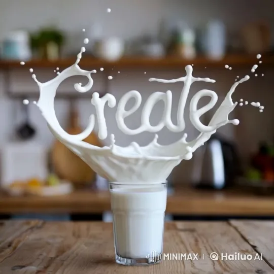 Creative Milk Splash Forms 'Create' in Kitchen – AI Generated Video | Hailuo AI