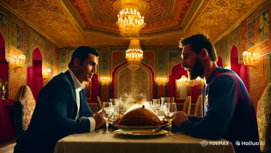Ronaldo and Messi Share Uzbek Pilov in Opulent Setting – AI Generated Video | Hailuo AI