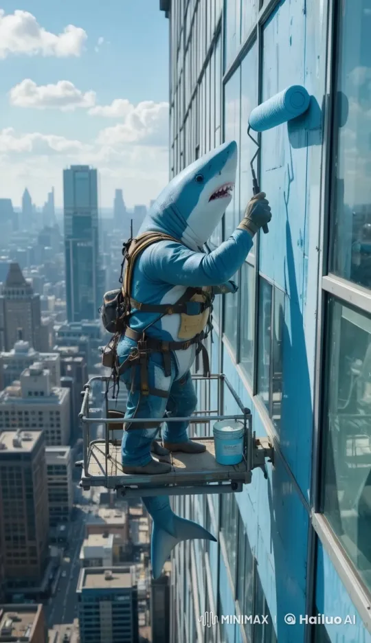 Shark in Harness Paints Building's Exterior – AI Generated Video | Hailuo AI