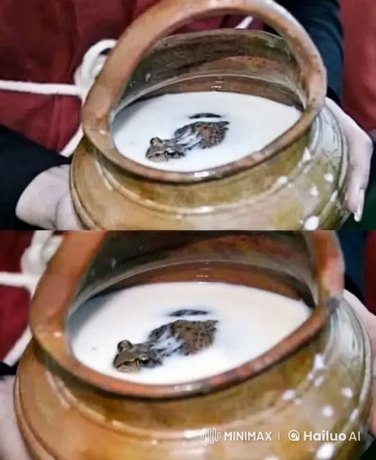Frog Escapes from Milk Pot – AI Generated Video | Hailuo AI