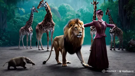 Woman and Lion Dance in Surreal Jungle Setting – AI Generated Video | Hailuo AI