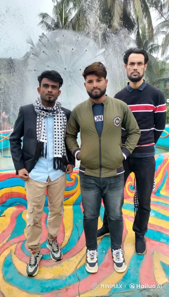 Friends Enjoy Kung Fu Display in Front of Vibrant Fountain – AI Generated Video | Hailuo AI