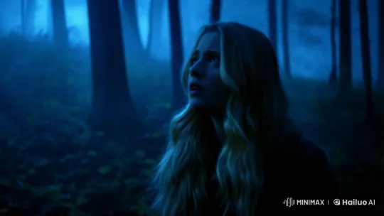Young Woman Navigates Mysterious Forest by Moonlight – AI Generated Video | Hailuo AI