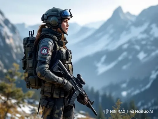 Tactical Soldier Advances in Snowy Mountains – AI Generated Video | Hailuo AI