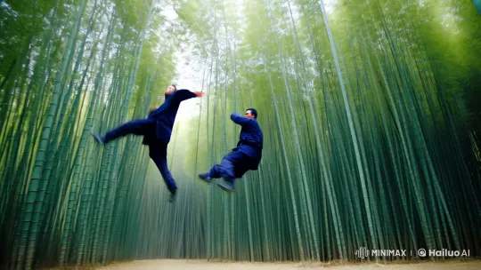 Aesthetic Kungfu Fight in Bamboo Forest Setting – AI Generated Video | Hailuo AI