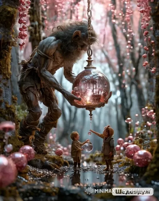Magical Forest: Giant Presents Enchanted Bauble to Children – AI Generated Video | Hailuo AI