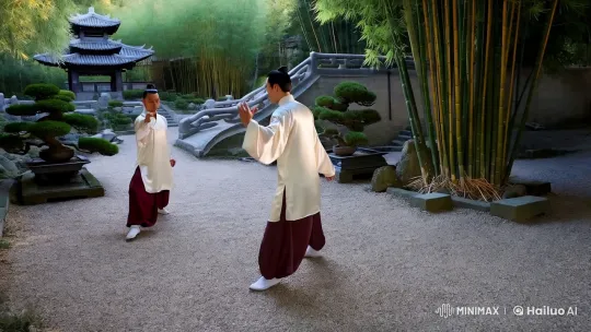 Chinese Martial Arts in Serene Traditional Garden Setting – AI Generated Video | Hailuo AI