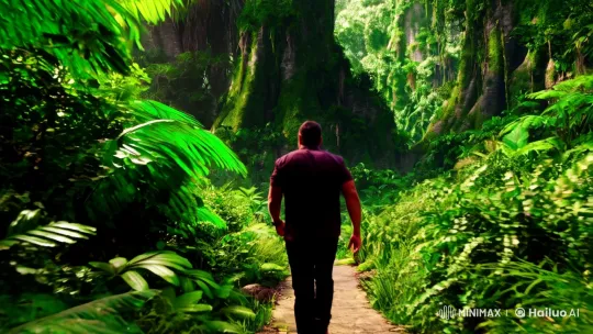 Man Encounters Majestic Dragon in Lush Jungle – AI Generated Video | Hailuo AI