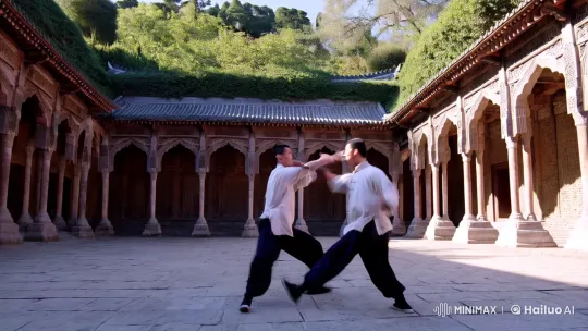 Ancient Courtyard Kung Fu Fight in Cinematic Splendor – AI Generated Video | Hailuo AI