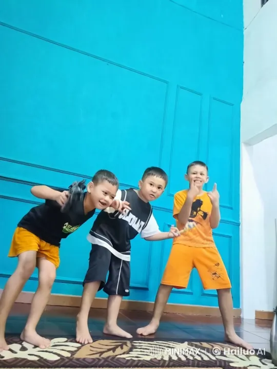 Boys Play Kungfu in Room with Blue Wall – AI Generated Video | Hailuo AI