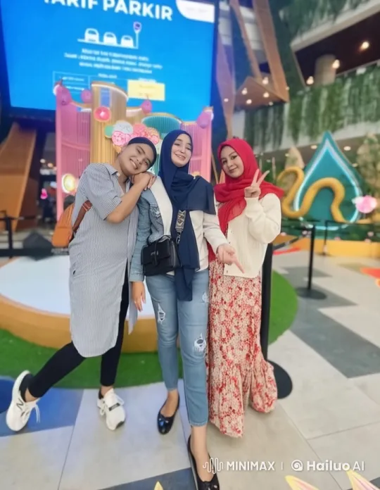Three Friends Pose Playfully in Lively Indoor Setting – AI Generated Video | Hailuo AI