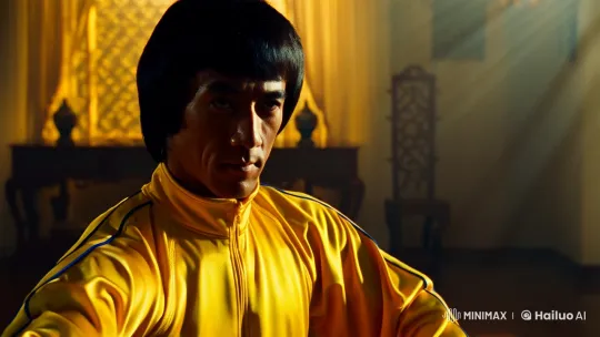 Bruce Lee's Graceful Martial Arts Display in Golden Light – AI Generated Video | Hailuo AI