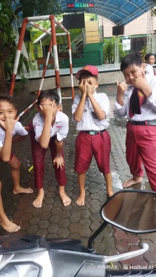 Boys Practice Kung Fu in Wet Schoolyard – AI Generated Video | Hailuo AI