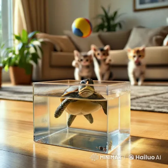 Turtle Bob Joins Kittens' Playful Adventure – AI Generated Video | Hailuo AI