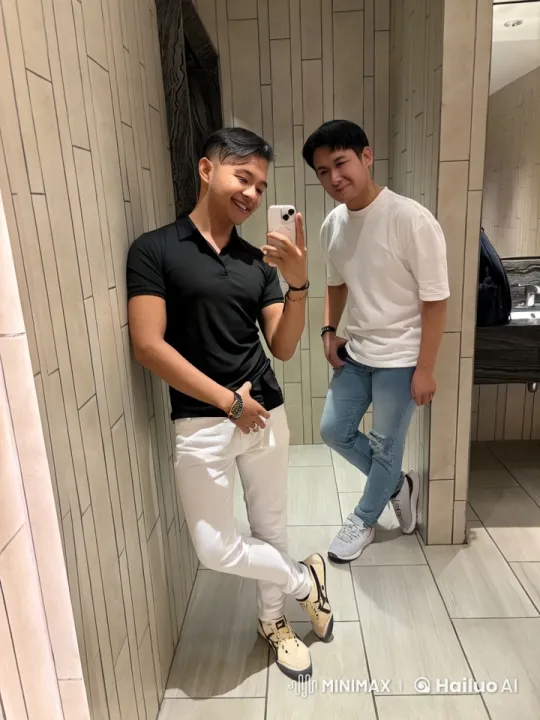 Young Men Taking a Mirror Selfie in a Modern Restroom – AI Generated Video | Hailuo AI