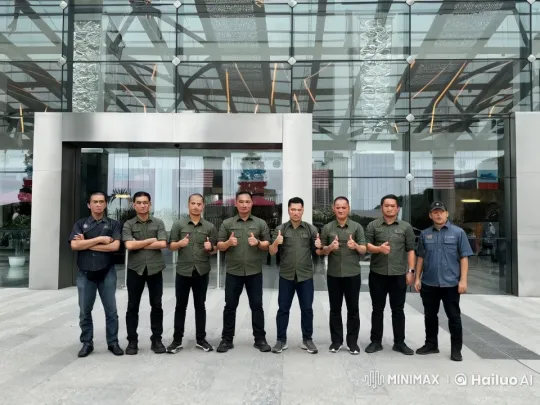 Martial Arts Performance by Eight Men Outside Modern Building – AI Generated Video | Hailuo AI